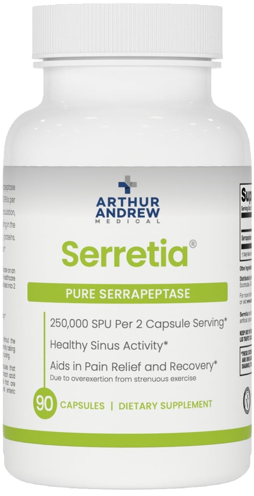 Arthur Andrew Medical, Serretia, Serrapeptase Formula for Muscle and Sinus Support, 90 Capsules