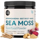 Atlantic Naturals Poudre de mousse de mer Superfood avec ashwagandha, racine de betterave et racine de maca - Poudre de mousse de mer soutient la peau saine, la performance athlétique et l'humeur positive - Vanilla Flavor (150g)