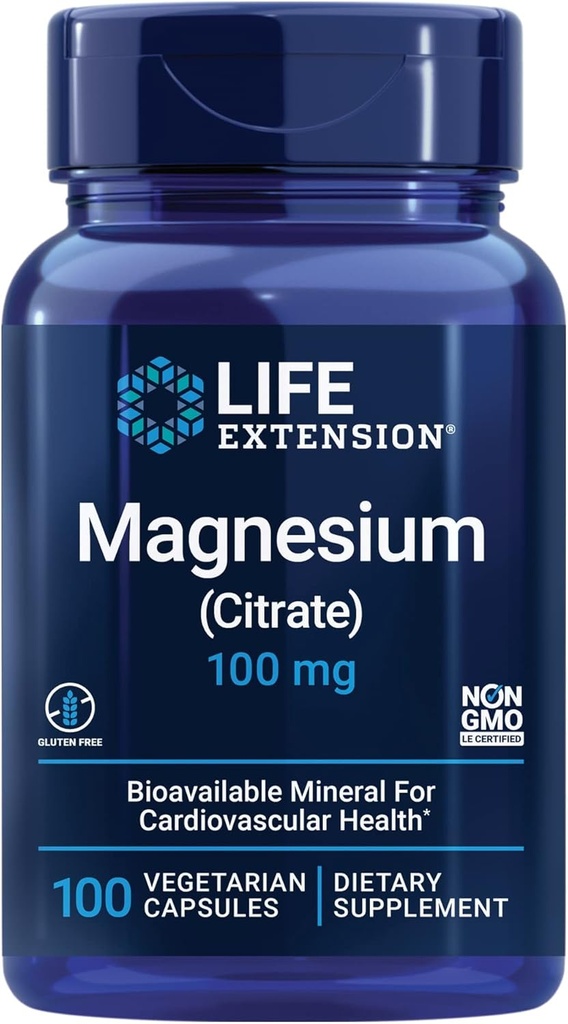 Life Extension Magnesium Citrate 100 mg Vegetarian Capsules, Blue, 100 Count