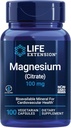 Durée de vie Citrate de magnésium 100 mg Capsules végétariennes, Bleu, 100 Compte