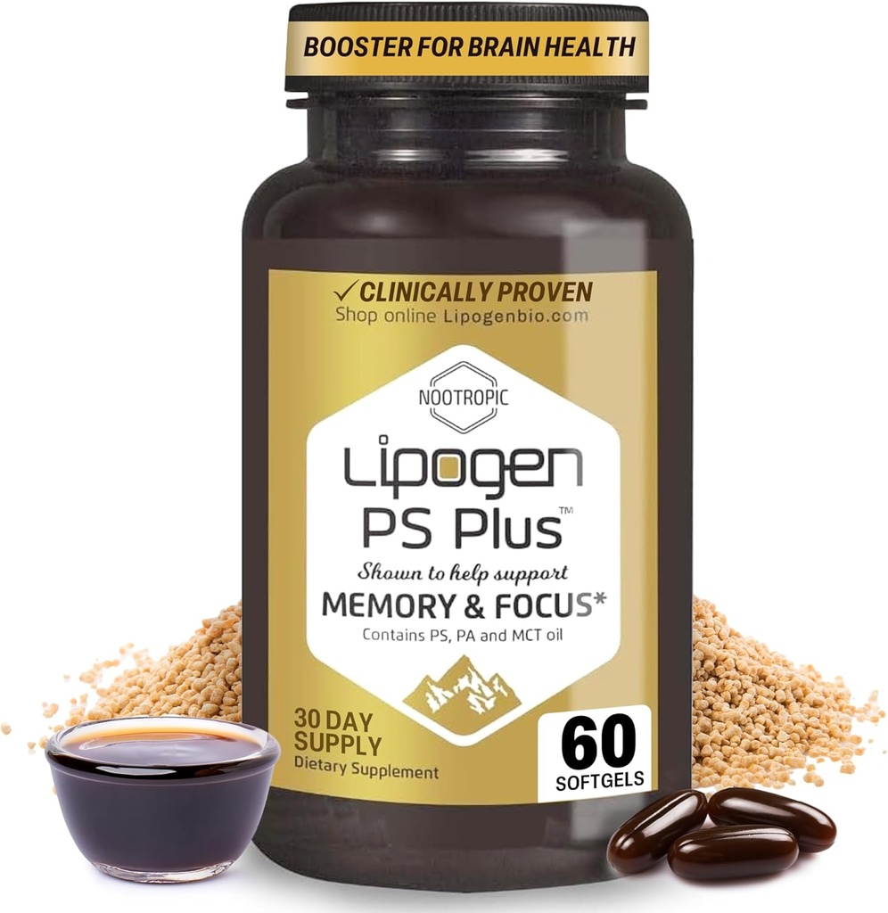 PS Plus Cerveau Suppléments pour la mémoire et la concentration - Premium Phosphatidylserine Brain Booster pour la santé du cerveau - Nootropic - 60 Softgels pour un mois d'approvisionnement