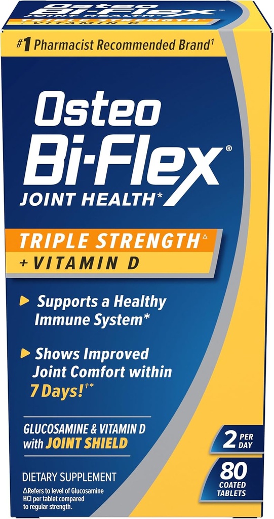 Osteo Bi-Flex Triple Strength(5) avec supplément de santé mixte à la glucosamine de vitamine D, comprimés enduits, 80 Compte