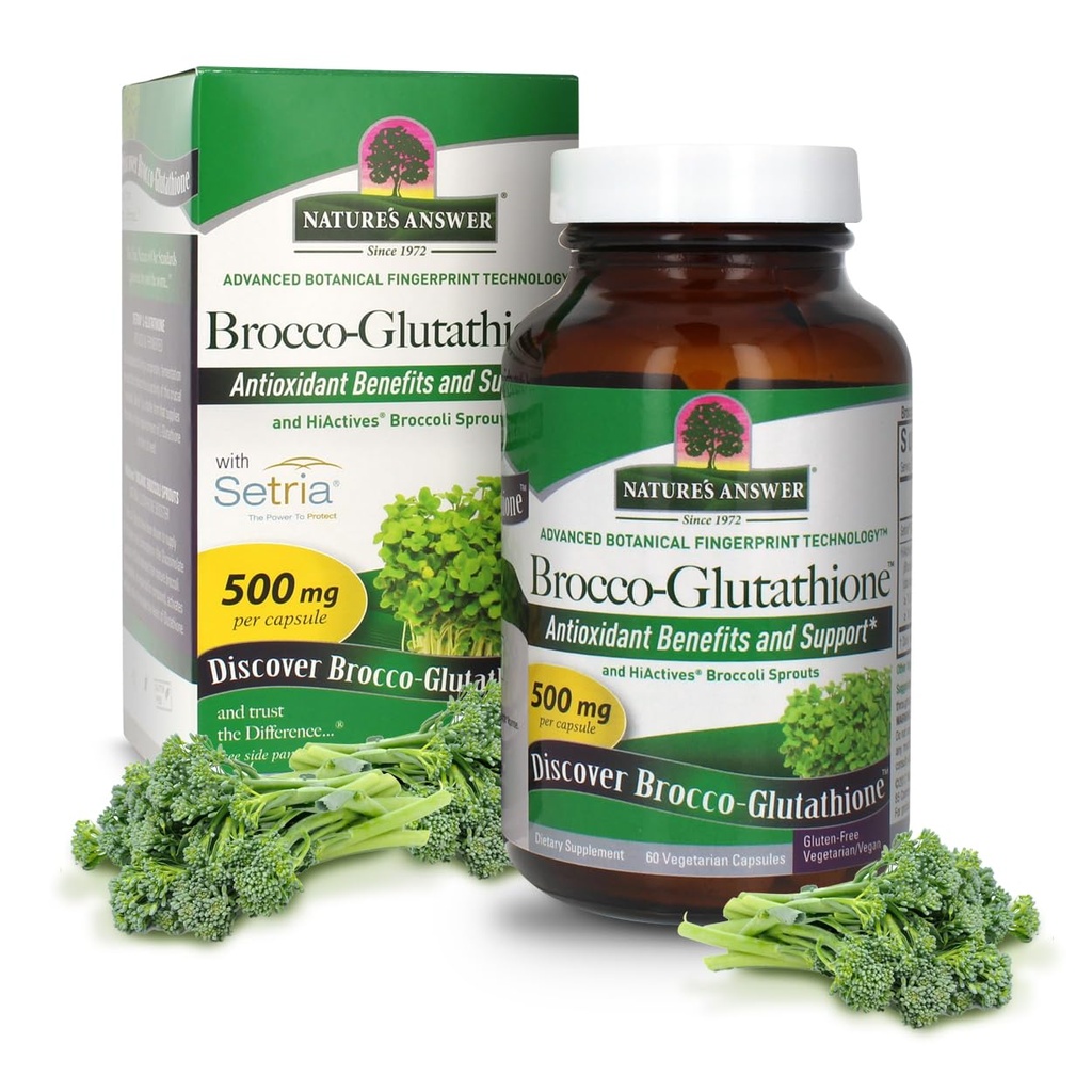 Nature's Answer Brocco Glutathion, 60 Capsules Végétariennes de Comte - Fabriquées avec des germes de brocoli biologique