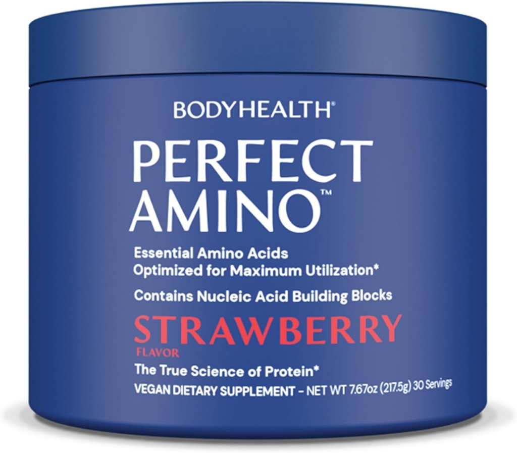 BodyHealth PerfectAmino Powder - BCAA and EAA Powder for Pre and Post Workout - Amino Acid Energy Drink for Men and Women to Support Lean Muscle and Recovery - Strawberry - 30 Servings