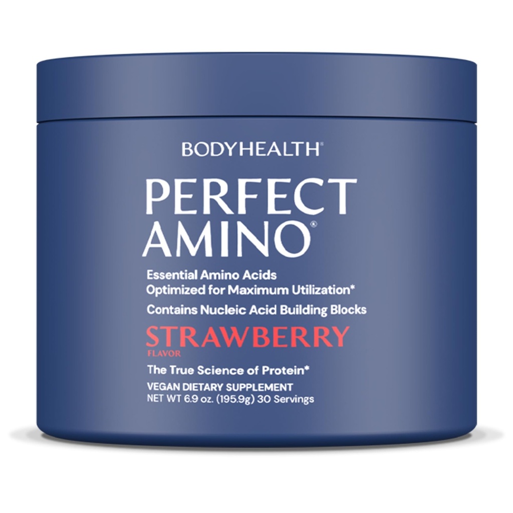 BodyHealth PerfectAmino Powder - BCAA et EAA Poudre pour pré-entraînement et après l'entraînement - Amino Acid Energy Drink pour hommes et femmes pour soutenir le muscle maigre et la récupération - Fraise - 30 portions