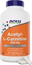 NOW Foods Now Acetyl L Carnitine 500mg, 360 Veg Capsules - Non-GMO ACL 500 mg Caps