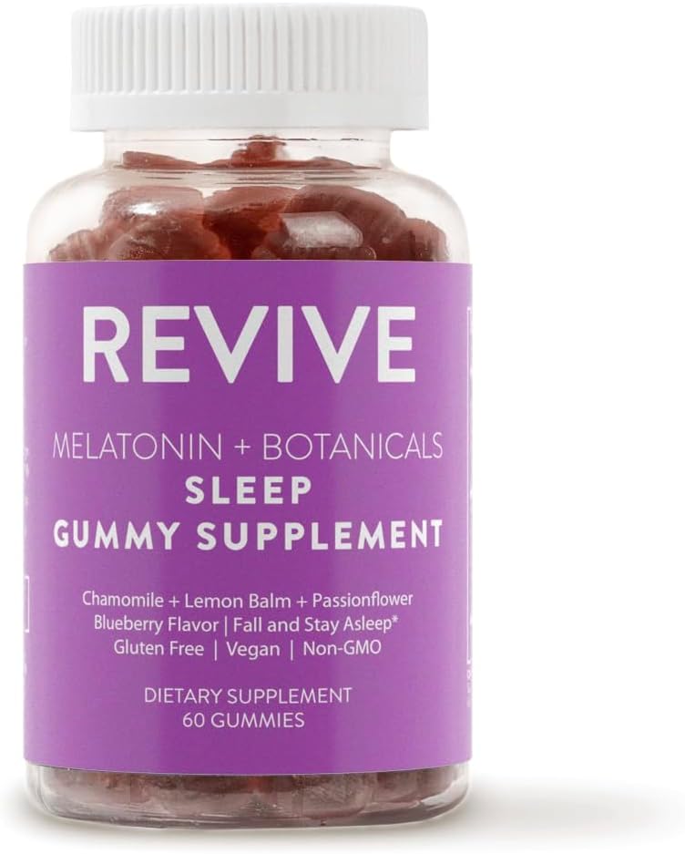 REVIVEEO Melatonine & Botanicals Sleep Gummy Supplément par Revive Essential Oils with Camomile, Lemon Baume & Passionflower - 5 mg Melatonine - Blueberry Savred
