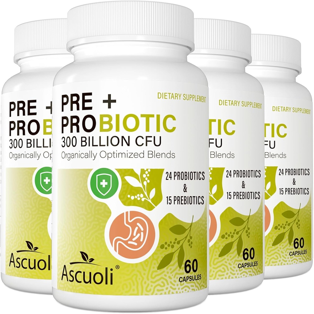 Probiotiques pour les femmes et les hommes - 300 milliards CFU, 24 souches + 15 herbes biologiques mélange de prébiotiques, probiotique quotidien pour la santé digestive, immunitaire, gourdin, ballonnement - 240 capsules végétariennes (240 jours d'approvisionnement)