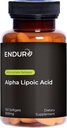 Endur Alpha acide lipoïque, antioxydant défense et soutien énergétique cellulaire, libération immédiate, végétalien, sans gluten, 300mg (150 Softgels)