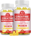 Gummy créatine, 3g de monohydrate de créatine par portion, sans sucre Gummy créatine monohydraté pour la croissance musculaire et la force avec 0,5g de collagène, 0,2g BCAA, 60 portions, ananas, 2 pack
