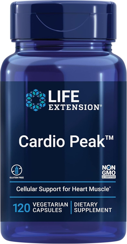 Life Extension Cardio Peak - Extrait d'épine hawtrienne (Feuille, Fleur, Stem) Supplément avec extrait d'Arjuna pour le soutien de la santé cardiaque - deux fois par jour - Sans gluten, sans OGM, végétarien - 120 capsules