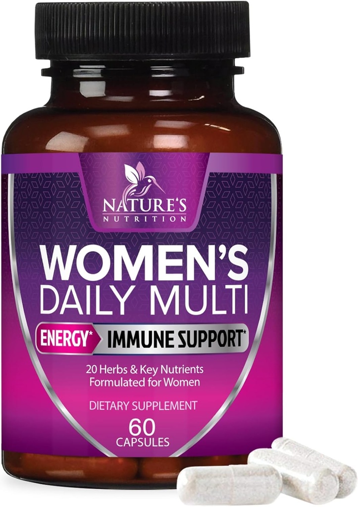 Multivitamines pour les femmes - avec les vitamines A, C, D, E, B6, B12, zinc, calcium et magnésium, suppléments multiminérales multivitamines quotidiennes pour la santé osseuse, l'énergie et le soutien immunitaire - 60 capsules
