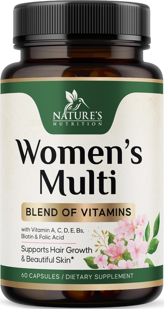 Multivitamines pour les femmes - avec les vitamines A, C, D, E, B6, B12, zinc, calcium et magnésium, suppléments multiminérales multivitamines quotidiennes pour la santé osseuse, l'énergie et le soutien immunitaire - 60 capsules