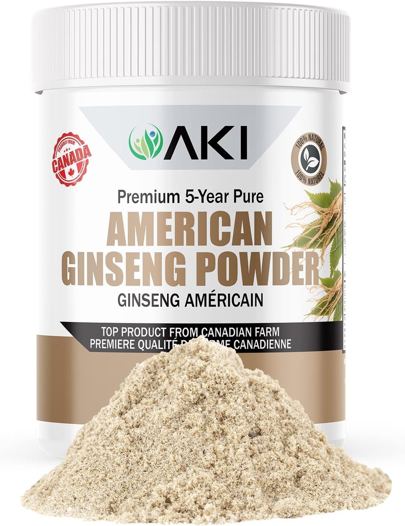 AKI poudre de ginseng américain avec 4% de ginsénosides - Idéal avec du café, boissons comme des smoothies - Pack de 1 (1.5oz/42,5g)