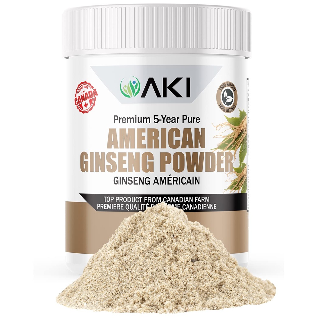 AKI poudre de ginseng américain avec 4% de ginsénosides - Idéal avec du café, boissons comme des smoothies - Pack de 1 (1.5oz/42,5g)