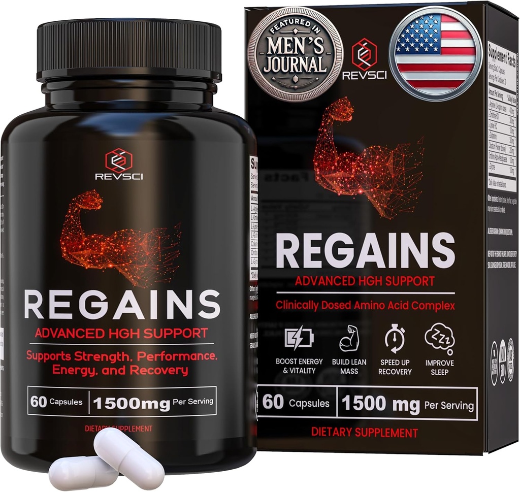 Suppléments HGH pour les hommes et les femmes - Regains Natural Anabolic Muscle Growth Building & Human Growth Hormone pour les hommes, Muscle Builder pour les hommes, Supplément de récupération musculaire après l'entraînement, 60 pilules protéiques