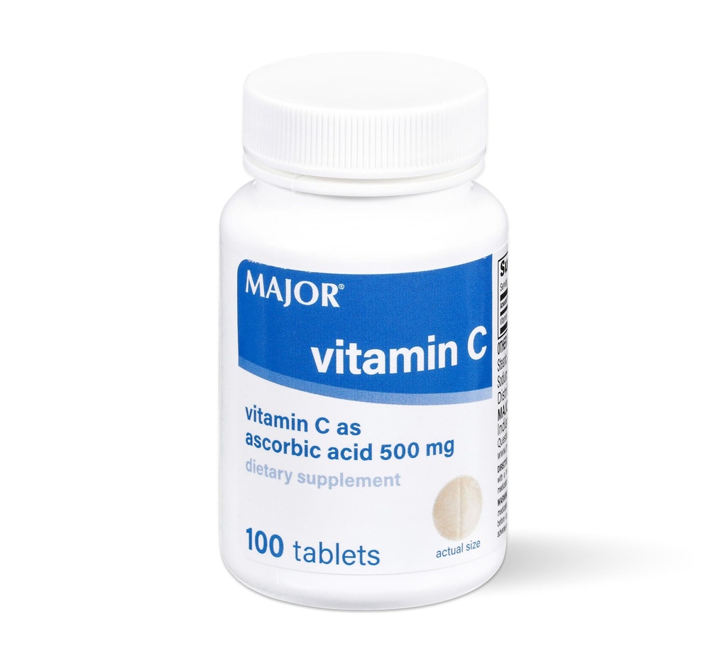 MAJOR Vitamine C-500 mg Acide ascorbique - Comprimés de vitamine C - Supplément alimentaire - 100 Compte (1 paquet)