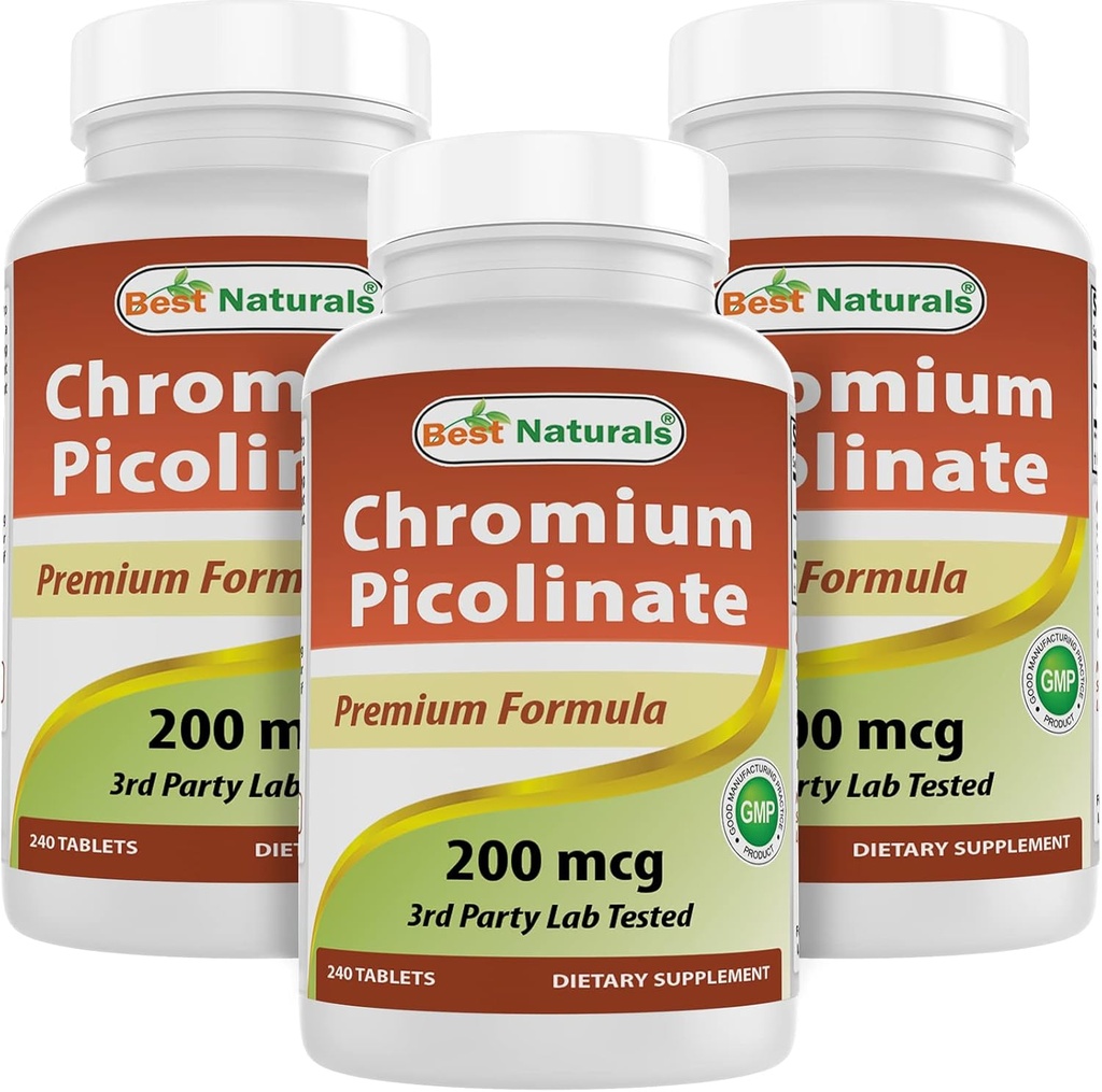 Meilleurs naturels Picolinate de chrome 200 mcg 240 Comprimés (240 Nombre (paquet de 3))