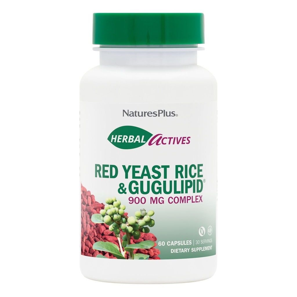 NaturesPlus Red Yeast Rice Gugulipid Complex - 450 mg, 60 Capsules Vegan - Supplément à base de plantes de qualité sur ordonnance, Soutien au cholestérol - Végétarien, Sans gluten - 60 portions