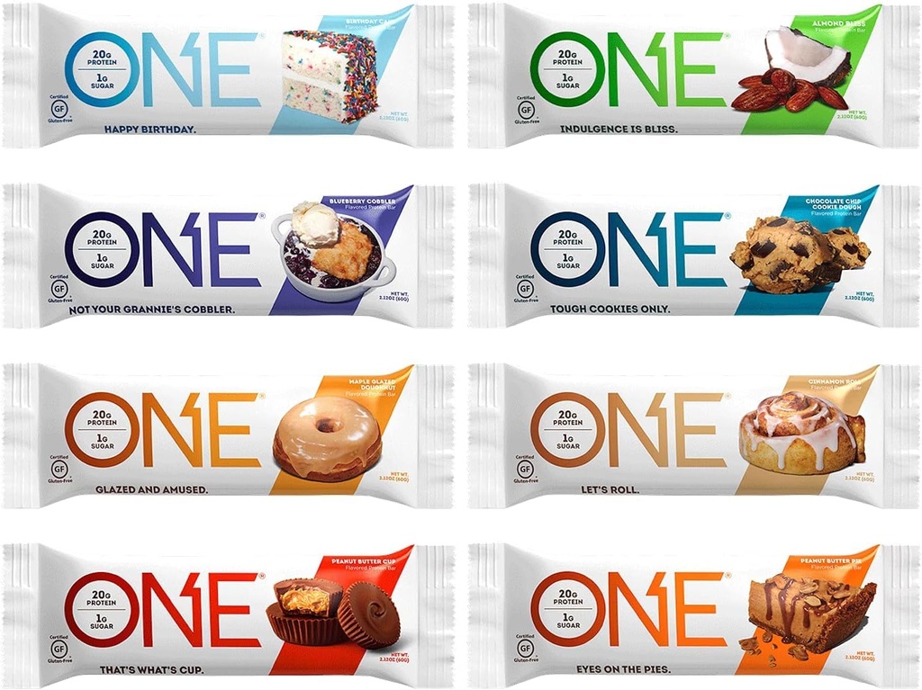 Generic ONE Protein Bars, sampler Variety Pack, sans gluten 20g Protéine, seulement 1g de sucre, 2,12 Oz Bars (8 Nombre)