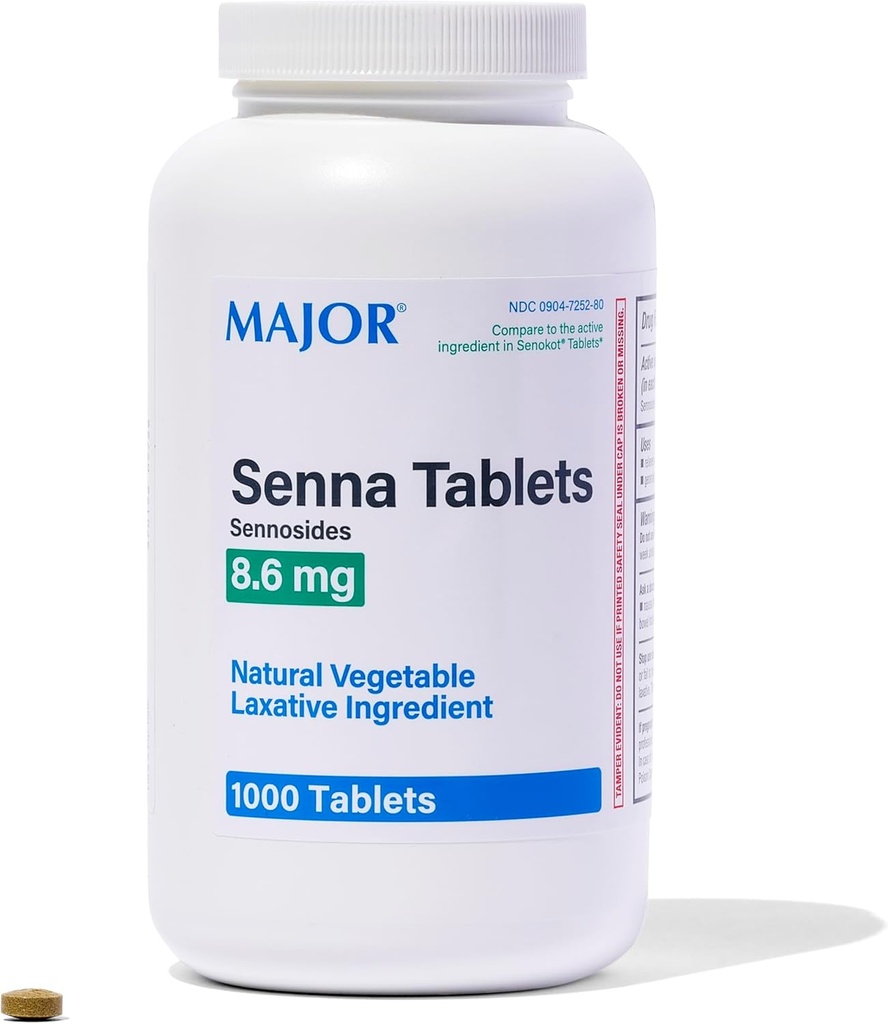 MAJOR Senna 8,6 mg comprimés laxatifs végétaux naturels - fabriqués avec des sennosides - 1000-Count (1-Pack)