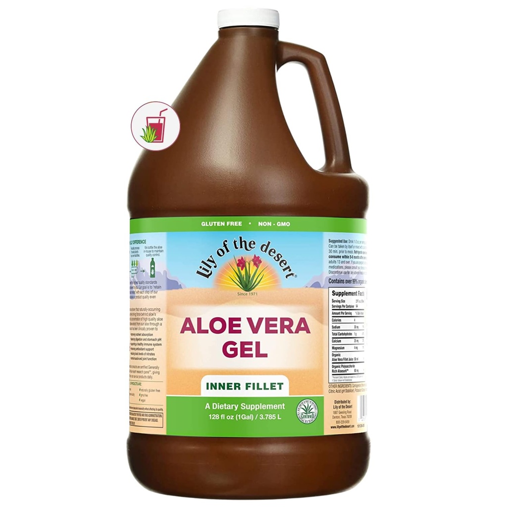 Lily of The Desert Aloe Vera Gel - Filet intérieur Épaisseur Consistance Aloe Vera Boissons avec des vitamines naturelles, enzymes digestives pour la santé de Gut, Soulagement de l'estomac, Bien-être, Peau Glowing, 128 Fl Oz