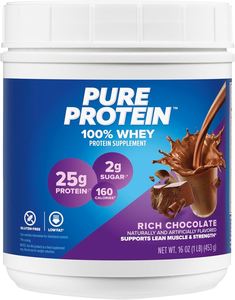 Barres de protéines pures, haute protéine, collations nutritives pour soutenir l'énergie, faible sucre, sans gluten, beurre d'arachide au chocolat, 1,76oz, paquet de 4