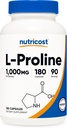 Nutricost L-Proline 1000mg, 180 capsules (90 portions) - 500mg par bouchon, non-OGM, sans gluten