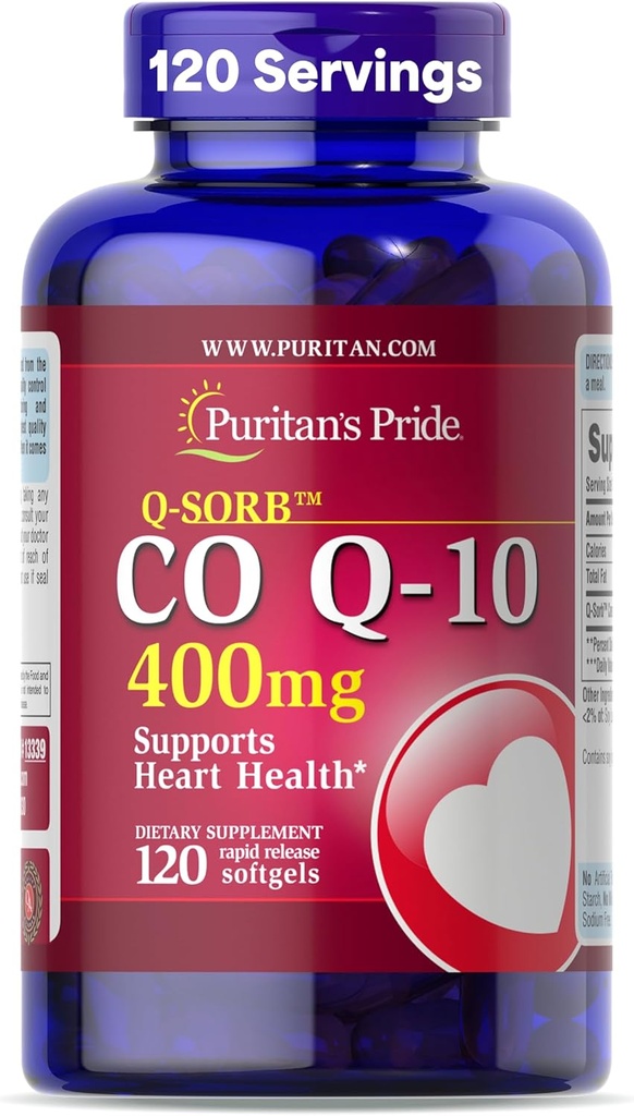 La fierté de Puritan Coenzyme CoQ10 400mg, Supplément alimentaire pour la santé cardiaque, la pression artérielle, la santé buccodentaire et le soutien au vieillissement en santé, 120 jours d'approvisionnement, Softgels à libération rapide