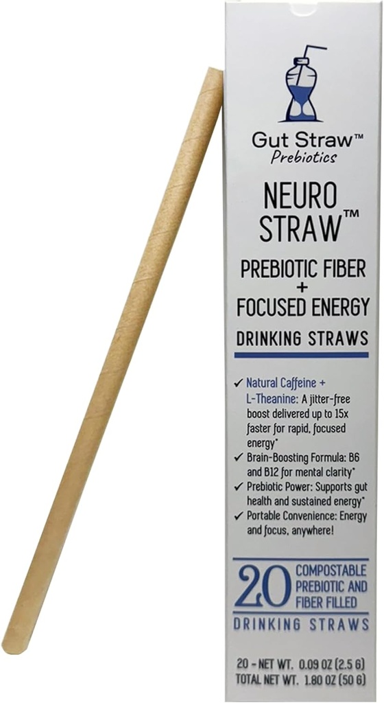 Paille Neuro par Gut Paille - Caféine naturelle, L-théanine, B Vitamines et fibre prébiotique dans une paille écologique