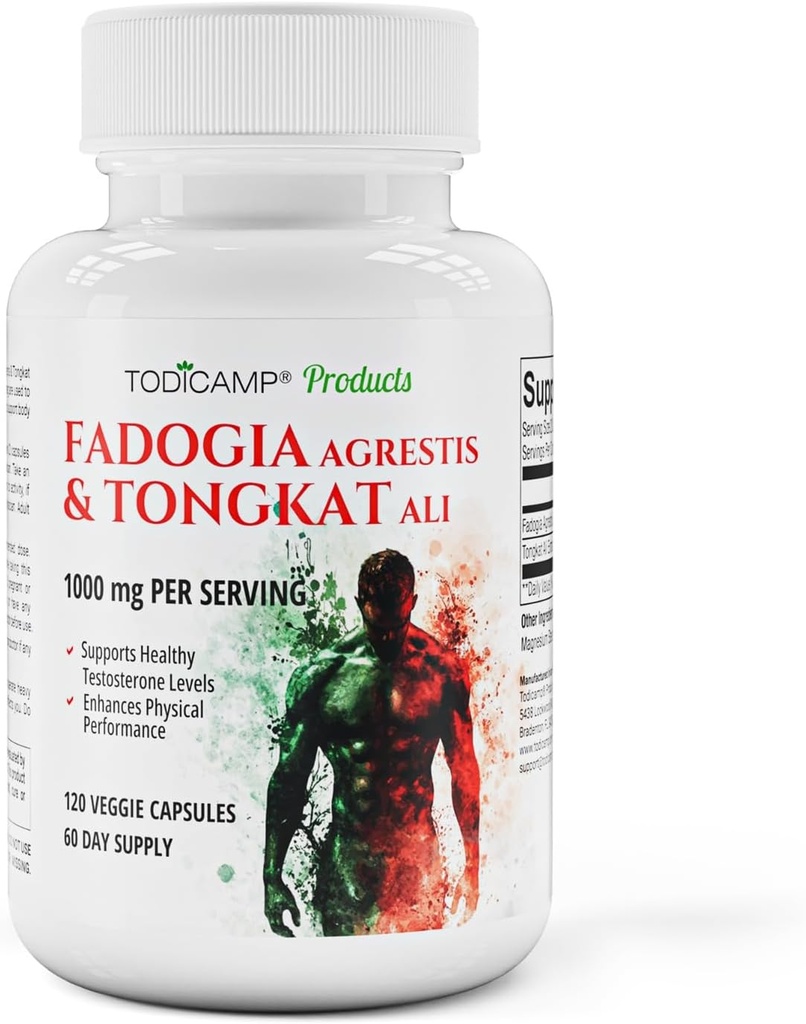 Fadogia Agrestis 20:1 avec Tongkat Ali 1000mg Complexe Longjack Tongkat Ali Extrait avec Fadogia Agrestis 600mg Supplément - 60 jours d'approvisionnement