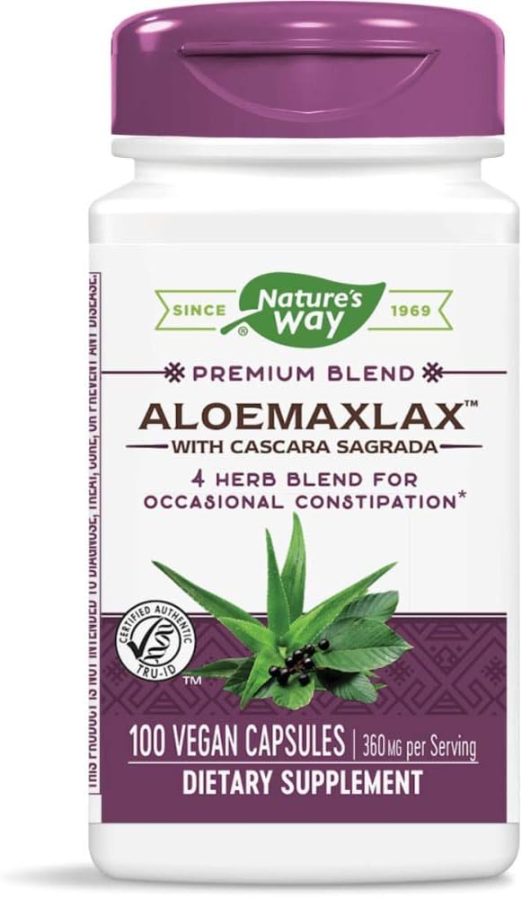 Nature's Way AloeMaxLax avec Cascara Sagrada, Occasional Constipation Relief*, 100 Capsules Vegan