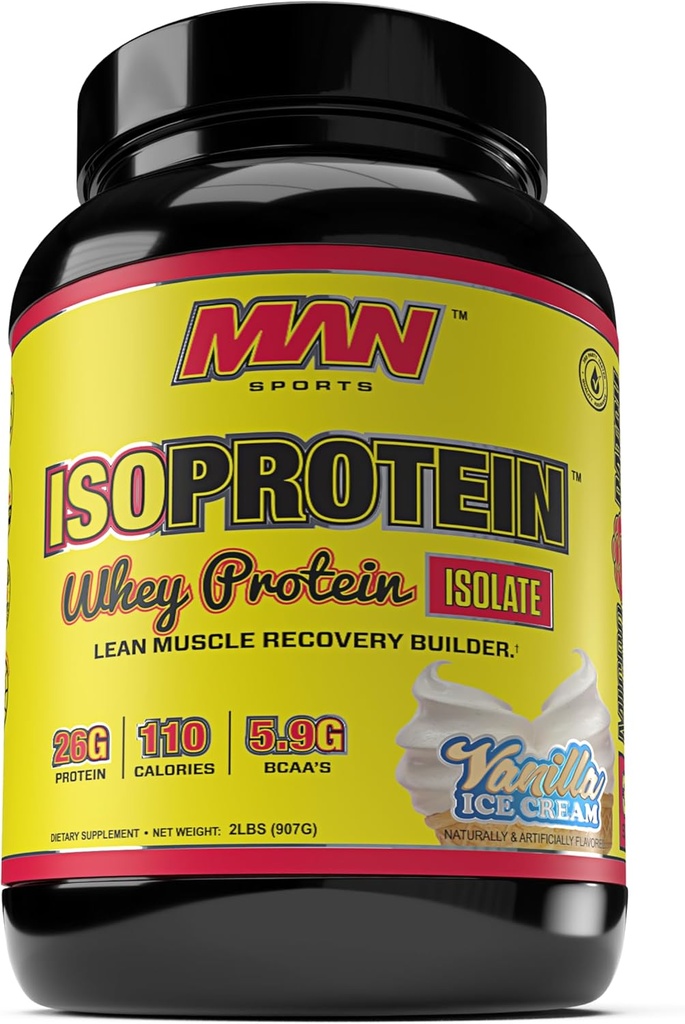 MAN Sports ISO-Protein 100% Pure Whey Protein Isolate Poudre, Crème glacée Vanilla, 2 livres
