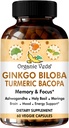 Véda biologique Ginkgo Biloba Cerveau de Bacopa Turmeric pour la mémoire, l'humeur et le focus avec Ashwagandha - Concentration, énergie et booster cerveau, articulations saines et support de circulation - 60 Capsule Vegan