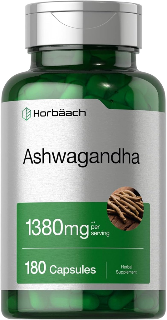 Horbäach Ashwagandha Supplément de 180 capsules pour femmes et hommes