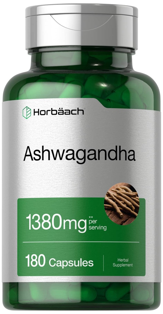 Horbäach Ashwagandha Supplément de 180 capsules pour femmes et hommes