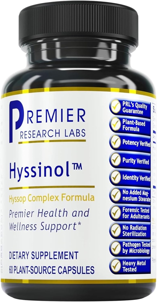 Premier Research Labs Hyssinol - Hyssop Herb, Hyssop Capsules, Wellness Pills with Organic Hyssop Dry Herb, complément alimentaire au thé vert, soutien antioxydant - 60 capsules végétariennes