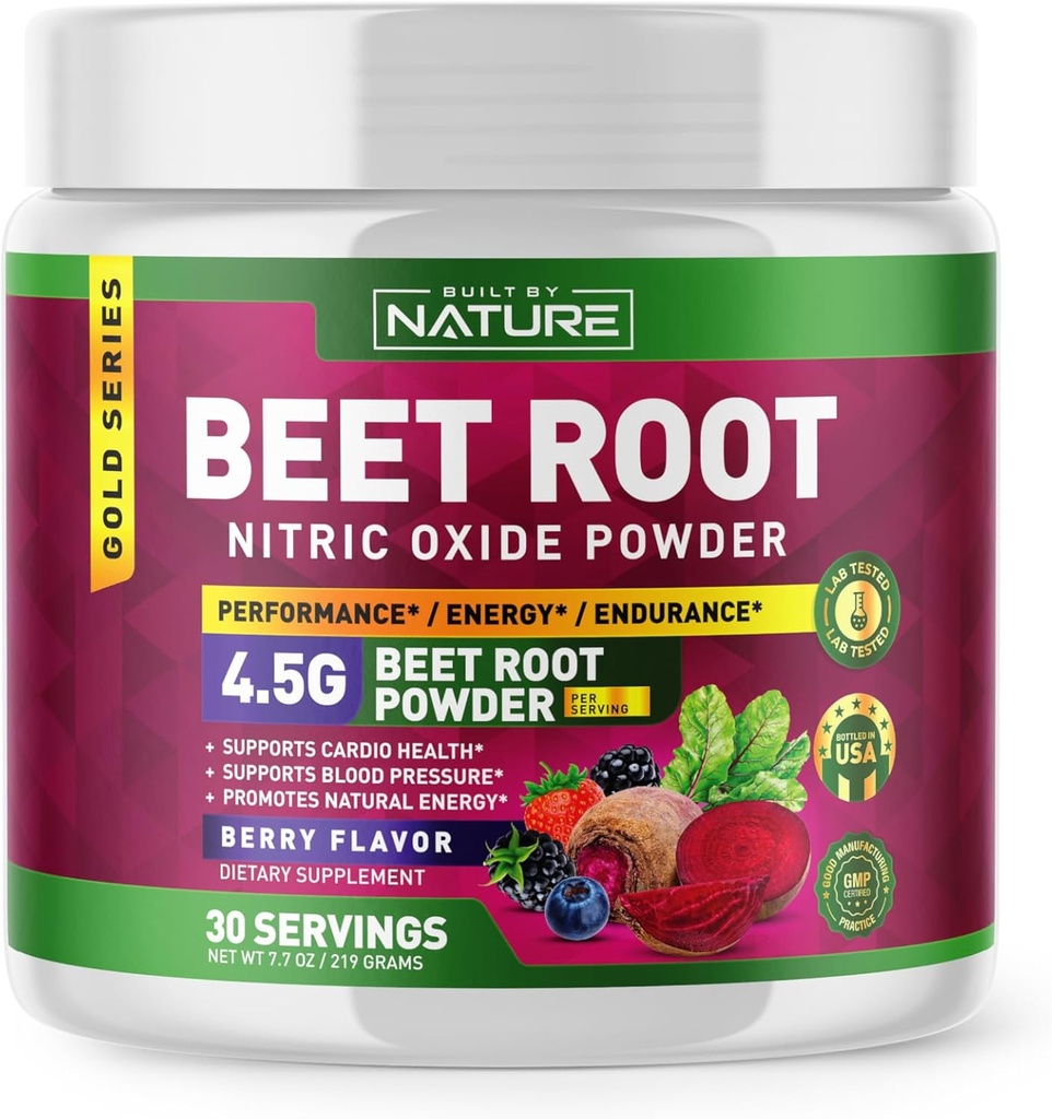 Beet Root Nitric Oxide Powder Supplement - Organic Beetroot Super Food Performance Booster for Circulation, Energy, Stamina, Blood Flow and Heart Health - Vegan, Non-GMO - Berry Flavor - 30 Servings