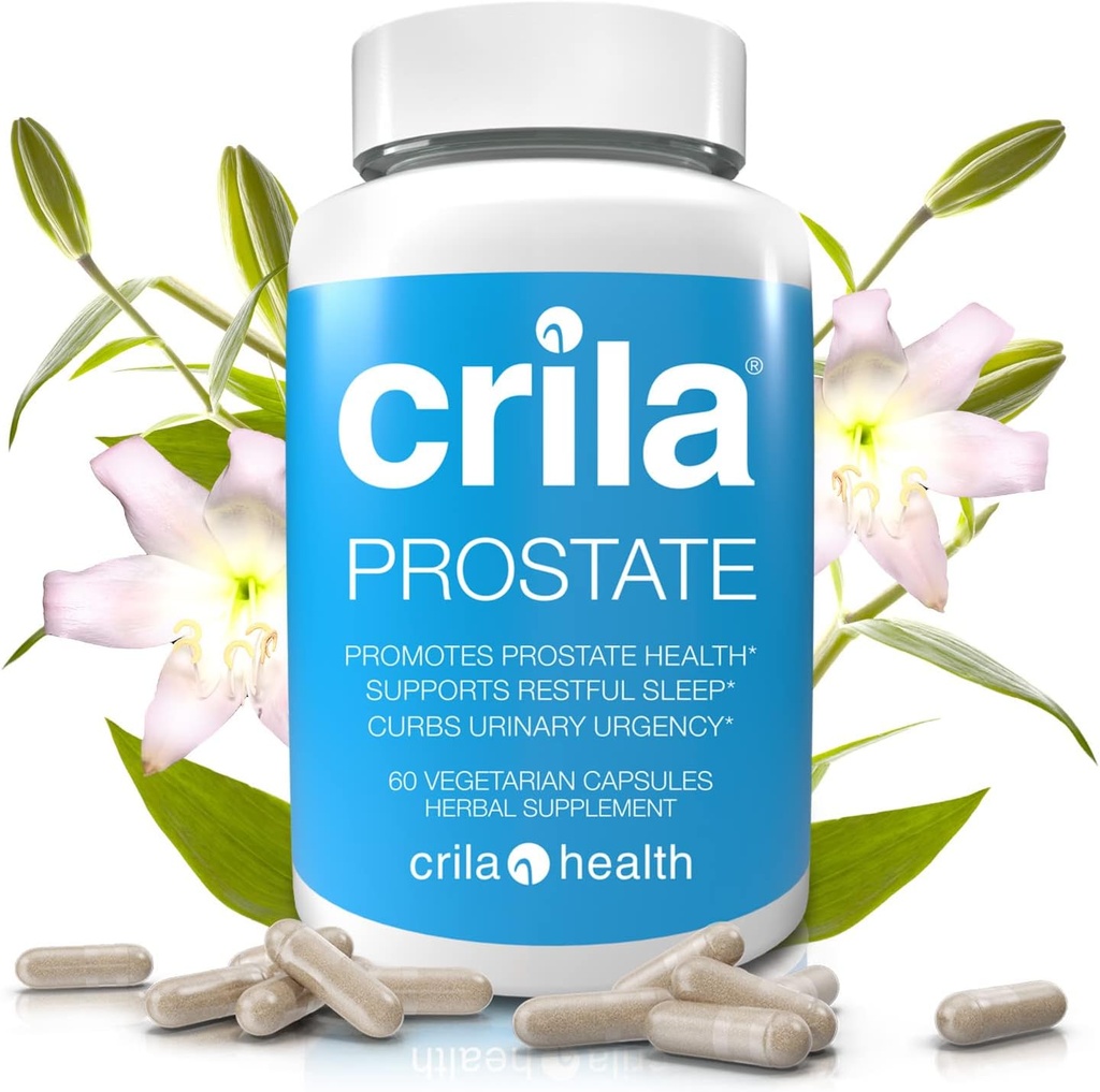 CRILA Suppléments Prostate pour les hommes - 60 Ct. I Formule naturelle pour moins de voyages dans les salles de bain* et amélioration du sommeil*, support prostate breveté avec aucun extrait de Palmetto de scie et aucun effet secondaire*
