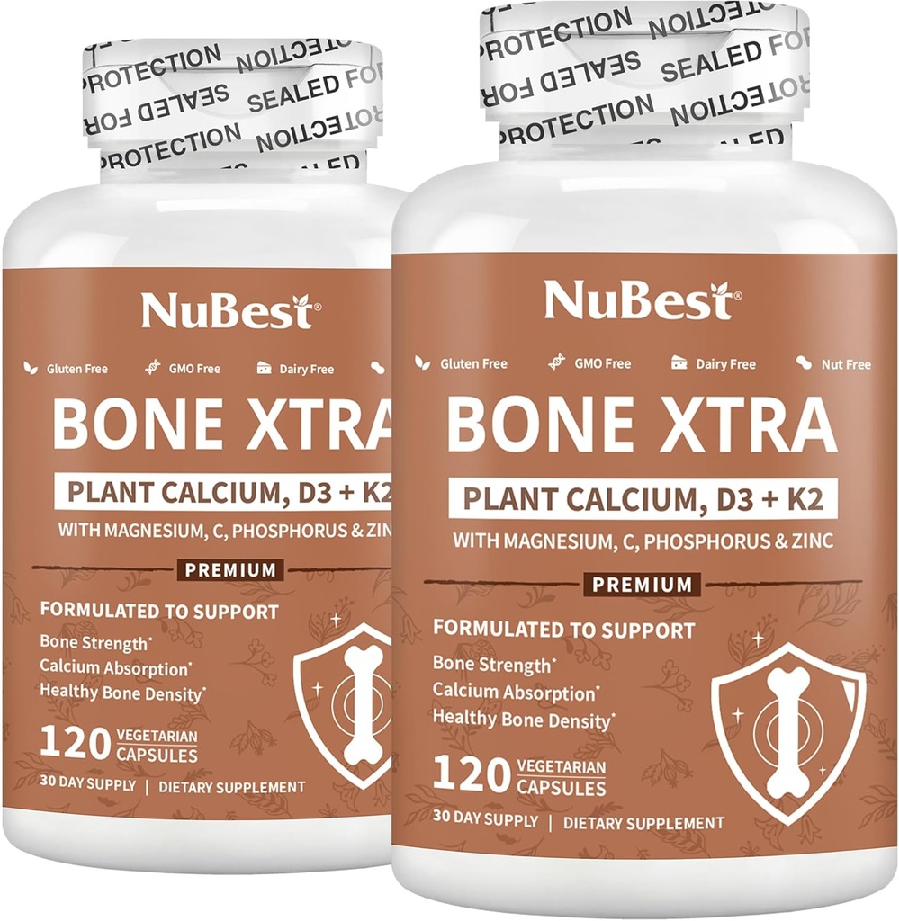 NuBest Bone Xtra Formule de résistance aux os à base végétale avec Calcium, Magnésium des algues marines, Phosphore, Vitamine C, K2, D3.