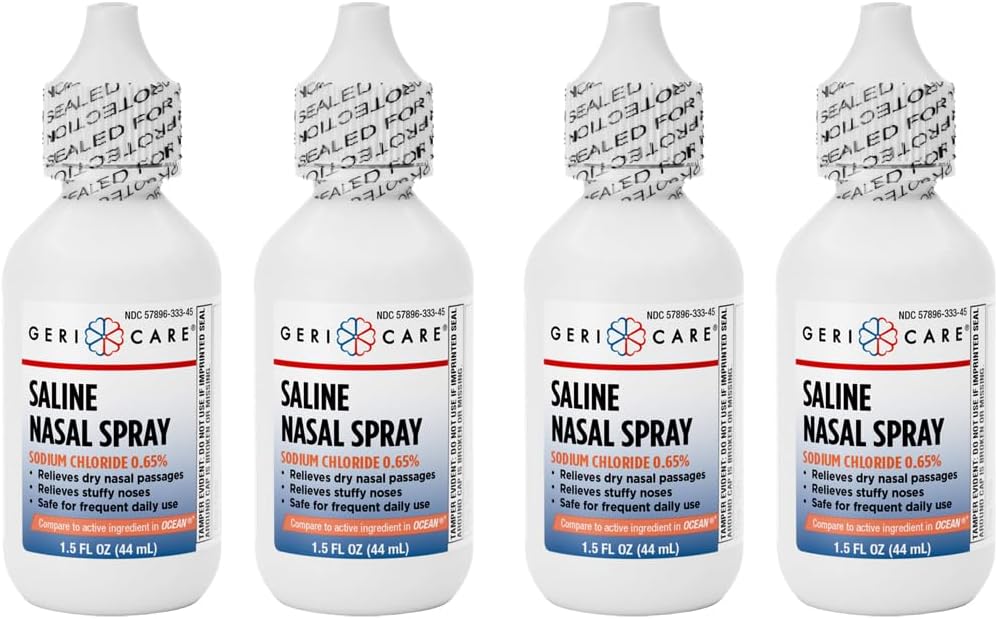 GeriCare Saline Nasal Spray 1,5 FL OZ Hydratant le chlorure de sodium 0,65% (paquet de 4)