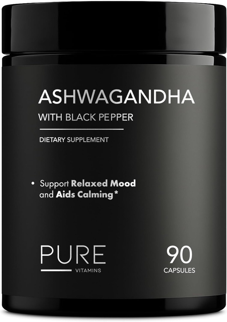 Ashwagandha biologique 1300mg avec poivre noir – Natural Stress Relief & Energy Support – 90 Capsules Vegan – Mood & Adrenal Support Supplément – Non-OGM, Fabriqué aux États-Unis