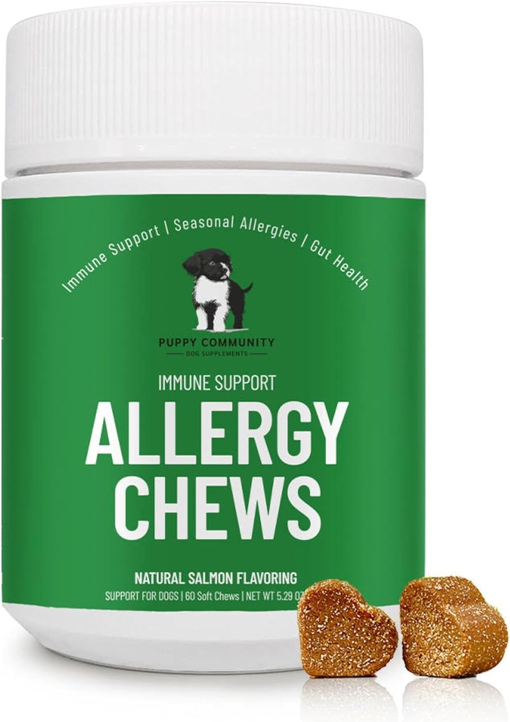 Chews anti-allergie: Soothe Ditchy Dogs with Immunity Support – Chews anti-allergie pour chiens, probiotiques pour chiens, allergies saisonnières, supplément de peau et de manteau - 60 Bites savoureux, brun