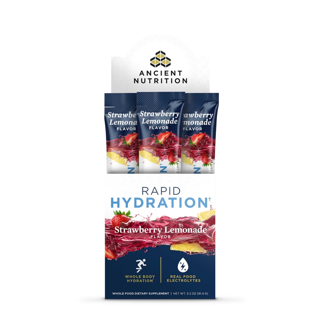 Alimentation ancienne Poudre d'hydratation rapide, Lémonade de fraises, Électrolytes de sels de mer naturels et d'algues marines rouges, soutient l'hydratation rapide du corps et la santé cellulaire, 15 portions