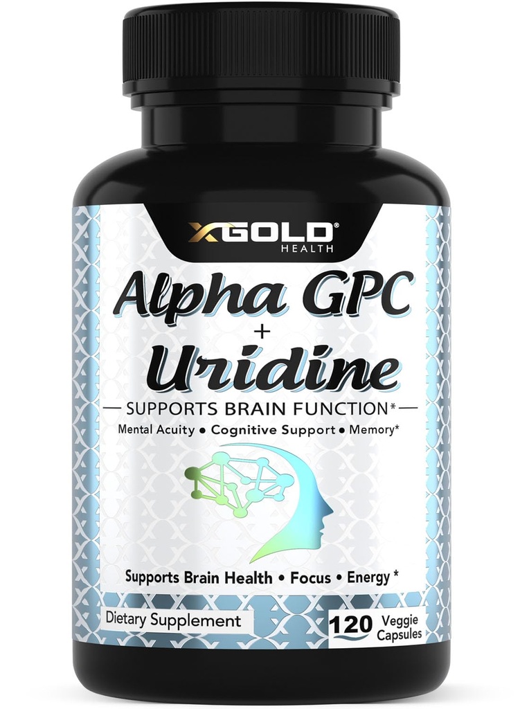 Alpha Gpc + Uridine 900mg – Nootrope puissant pour Boost Focus, Mémoire, Énergie, Mood & Performance cognitive – 120 Capsules végétariennes