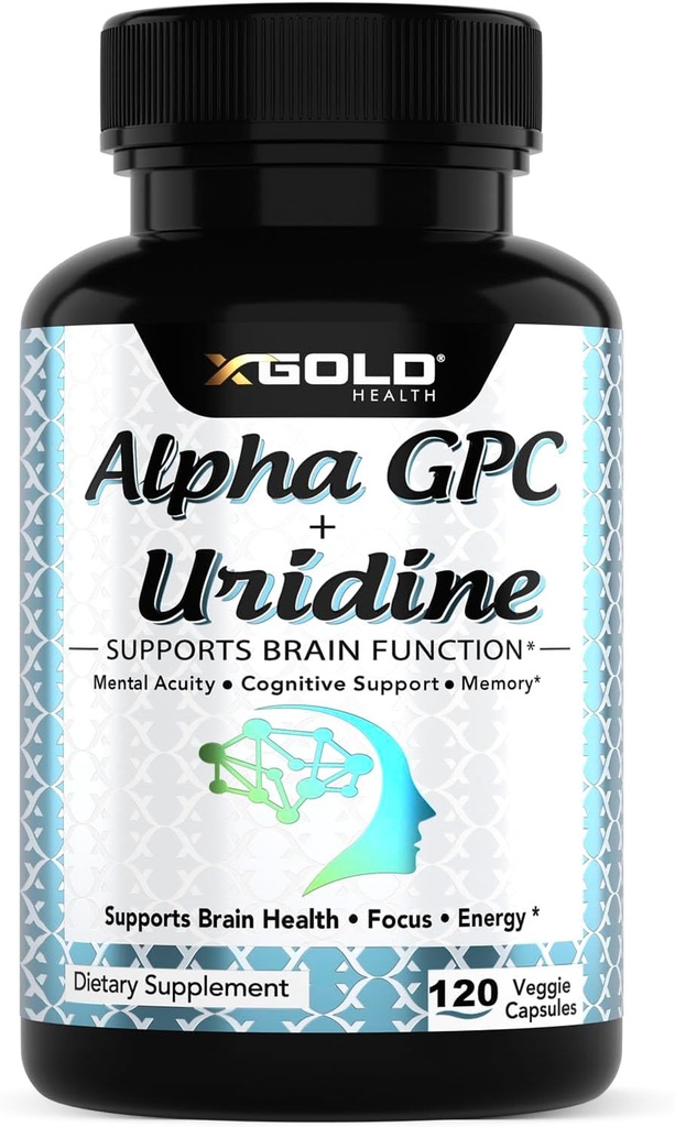 Alpha Gpc + Uridine 900mg – Nootrope puissant pour Boost Focus, Mémoire, Énergie, Mood & Performance cognitive – 120 Capsules végétariennes