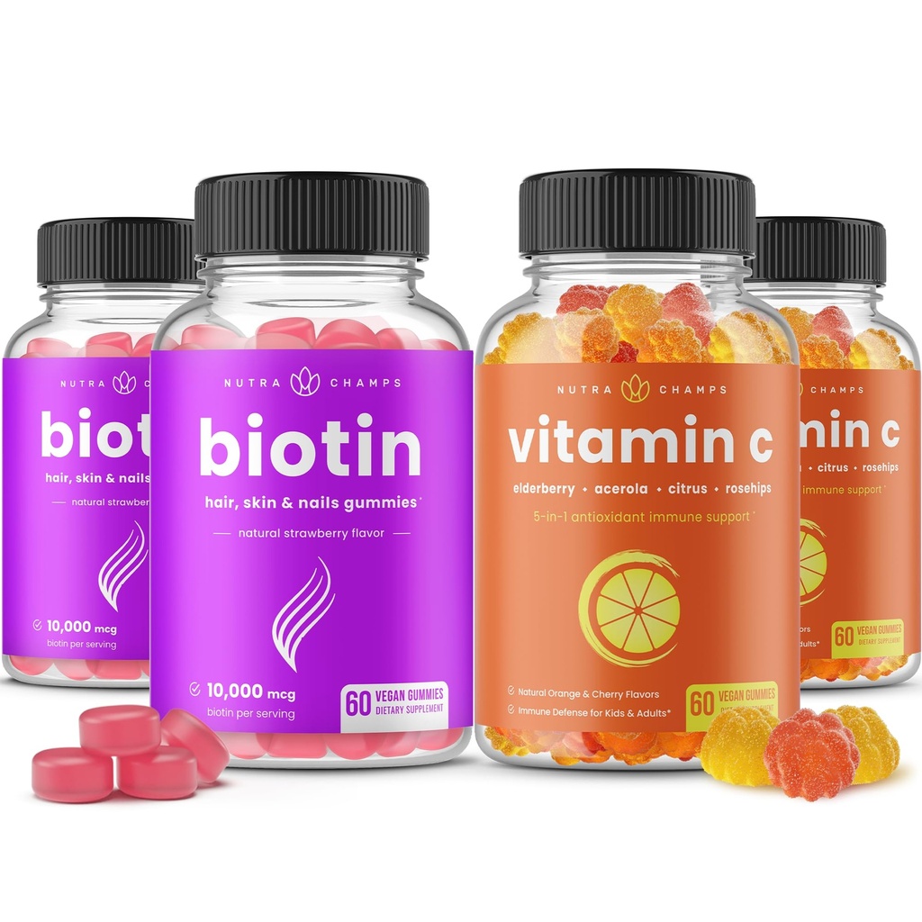 Gommies de biotine NutraChamps (2 paquets) et Gommies de vitamine C (2 paquets) 4 paquets