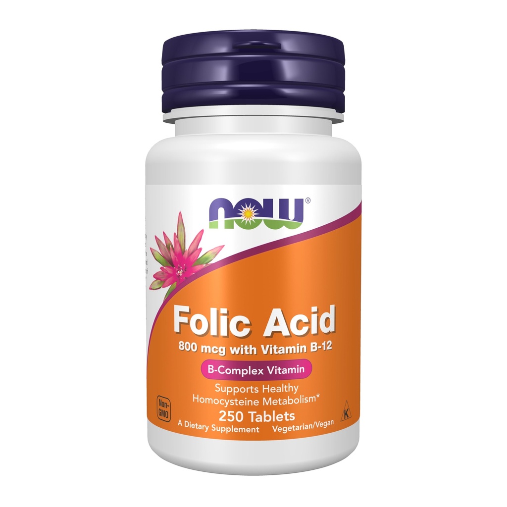 Acide folique 800 mcg avec vitamine B-12 250 comprimés