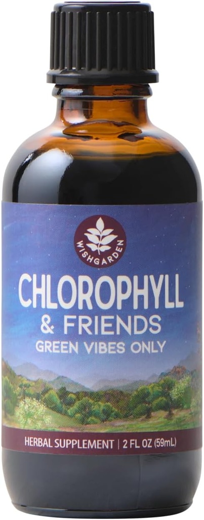 WishJarden Herbes Chlorophylle & Amis - Chlorophylle gouttes liquides avec feuille de nébuleuse, basilic, feuille de Moringa et menthe poivrée, soutient l'augmentation de l'énergie, l'Immune saine, et réponse au stress, 2oz