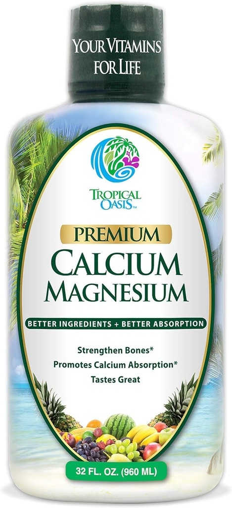 Premium Liquid Calcium Magnesium Citrate - Natural formula w/ support for strong bones - Liquid Vitamin Supplement w/ Calcium, Magnesium, Boron & Vitamin D3 – Up to 98% Absorption Rate- 32oz, 64 Serv